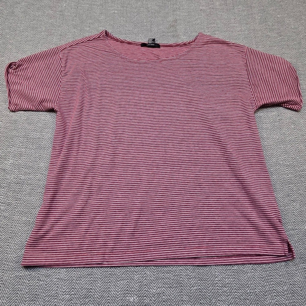 Forever 21 Burgundy White Striped Short Sleeve Relaxed T-Shirt Womens Large